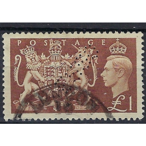 Great Britain 289 Used Perfin 1951 issue (mm1365)