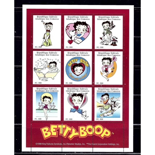 Comoro Is 832A MNH 1998 Betty Boop Sheet of 9