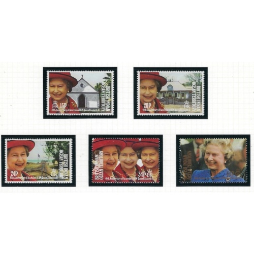 B.I.O.T. 119-23 MNH 1992 QEII 40th anniv of accession to throne (fe4580)