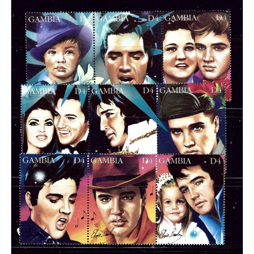 Gambia 1604a-i MNH 1995 Strips of 3 from the sheet for Elvis Presleys 60th Bi...