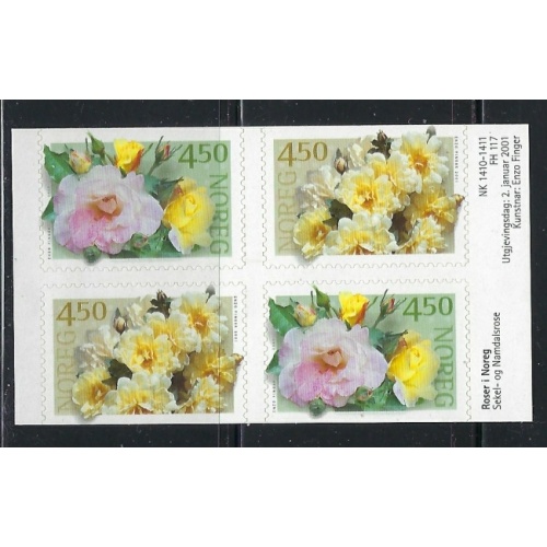 Norway 1278a MNH 2001 Roses booklet pane (an5703)