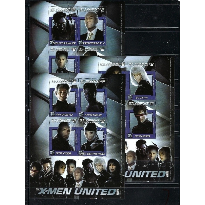 St Vincent 3148-50 MNH 2003 X-Men United; 3 sheets (an3427)