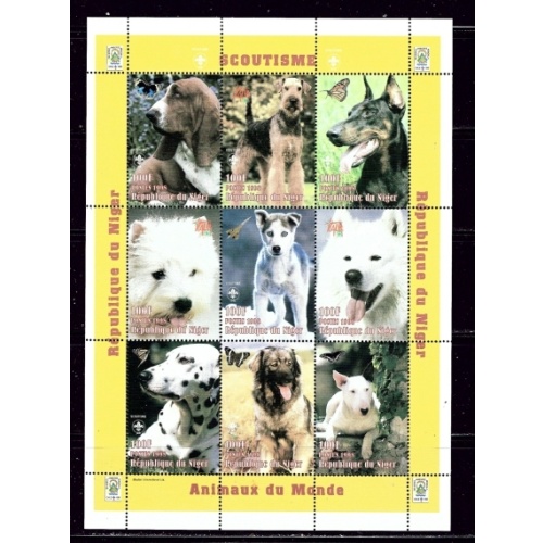Niger 1009 MNH 1999 Dogs sheet of 9 (an4252)