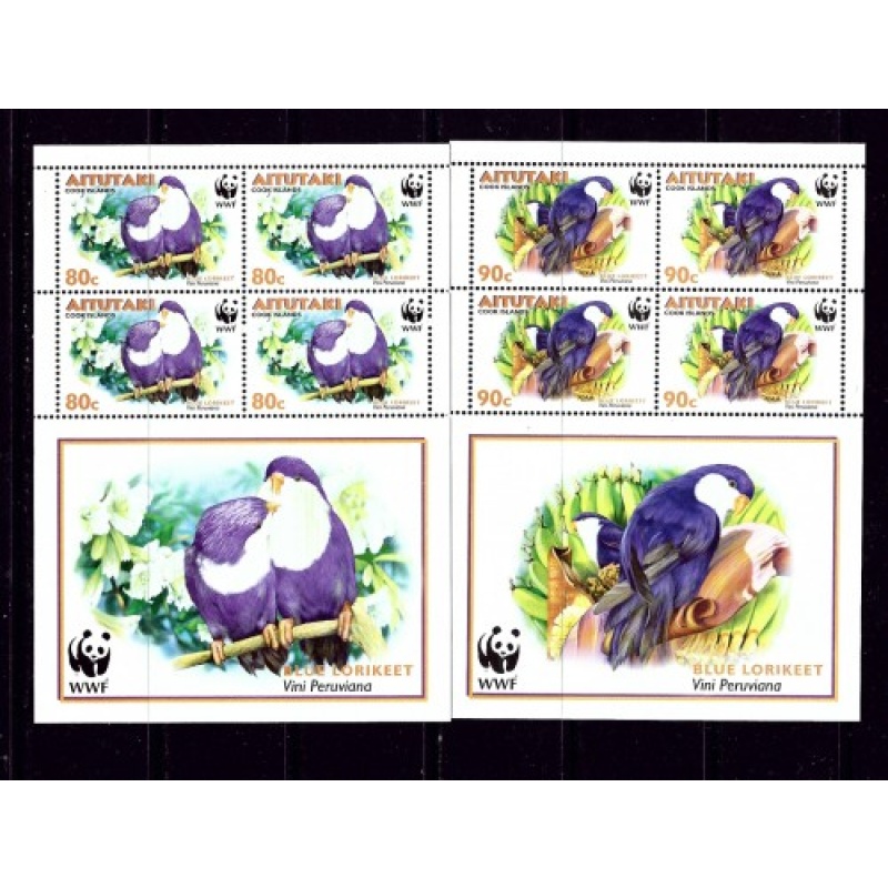 Aitutaki 533-36 NH 2002 sheets for W.W.F.