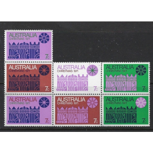 Australia 508 MNH 1971 Christmas block of 7; been folded (fe3081)
