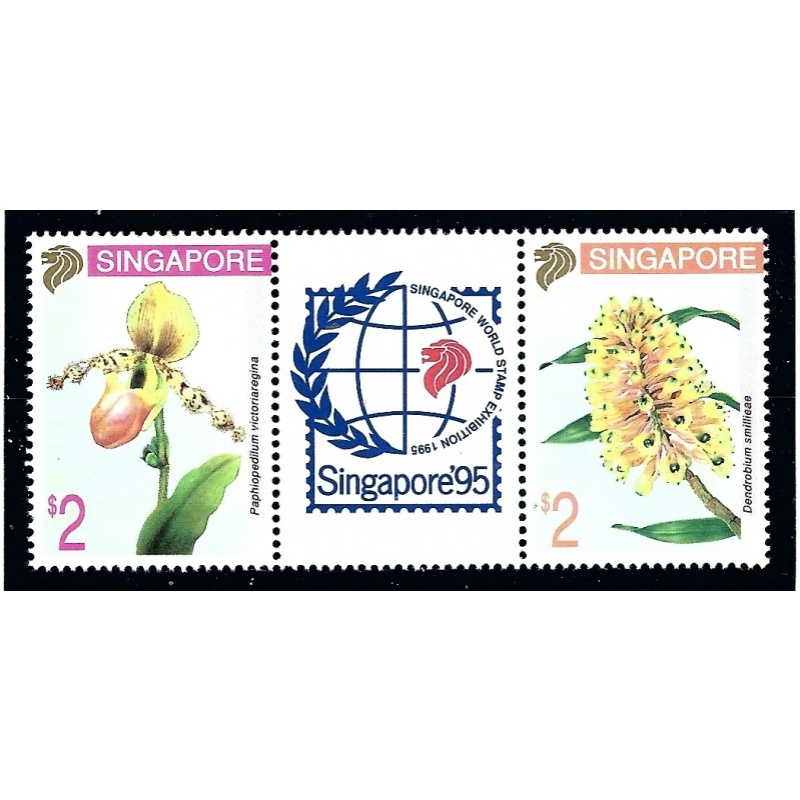 Singapore 686a MNH 1994 Flowers pair with label    (ap6414)