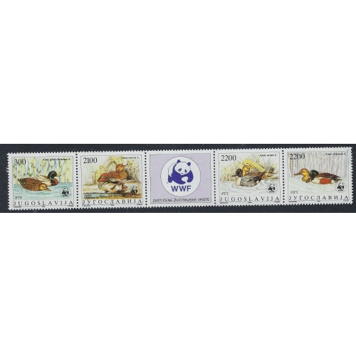 Yugoslavia 1951 MLH on label; stps MNH 1989 Ducks; strip with label (ak4812)