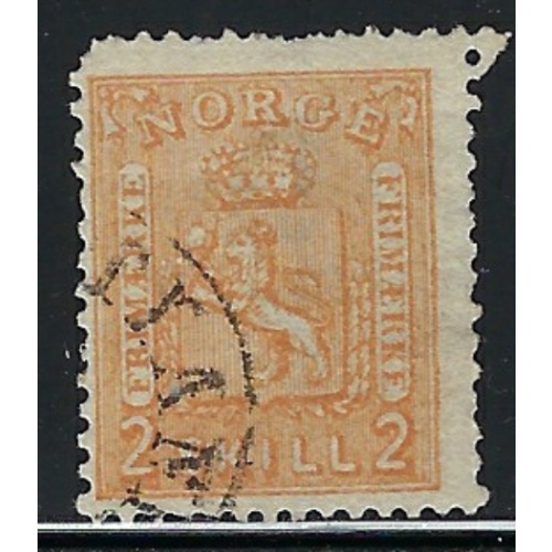 Norway #12 Used 1867 issue; rounded corner; pencilled numbers on back (an3656)