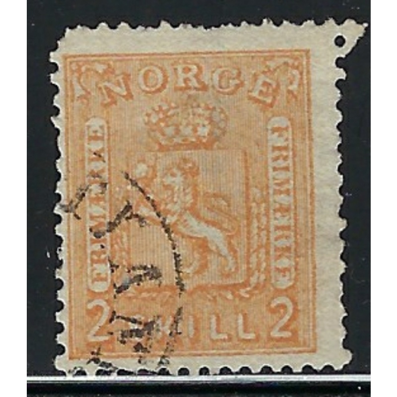 Norway #12 Used 1867 issue; rounded corner; pencilled numbers on back (an3656)