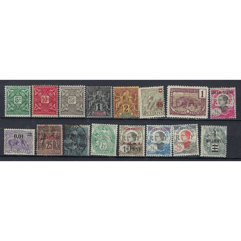 France colonies and offices; 16 different; used and unused (ak2159)