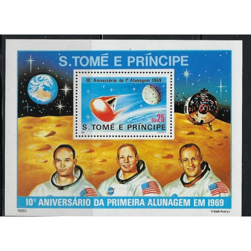 St Thomas and Prince 582 MNH 1980 Moon Landing Anniv S/S (ap9473)
