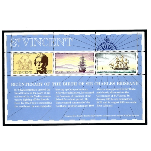St Vincent 343a MNH 1972 Sir Charles Brisbane S/S (Ships)         (KA)