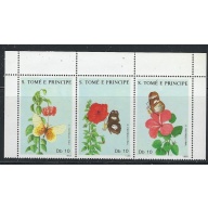 St Thomas 827 MNH 1988 Flowers strip of 3 (ap8965)