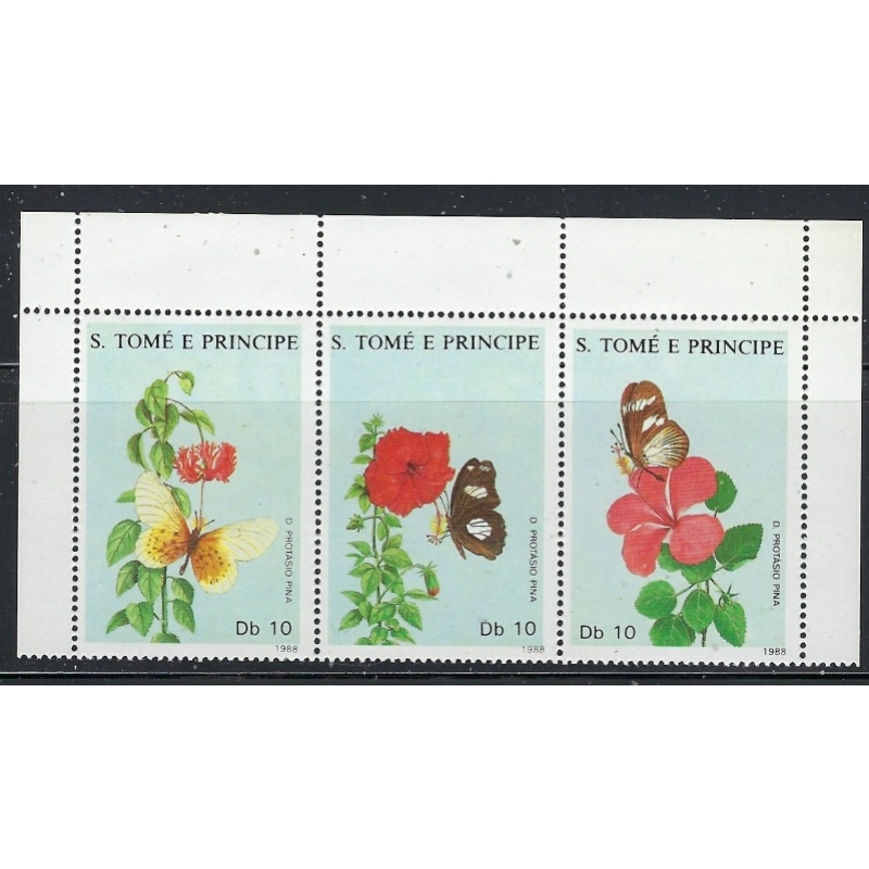 St Thomas 827 MNH 1988 Flowers strip of 3 (ap8965)