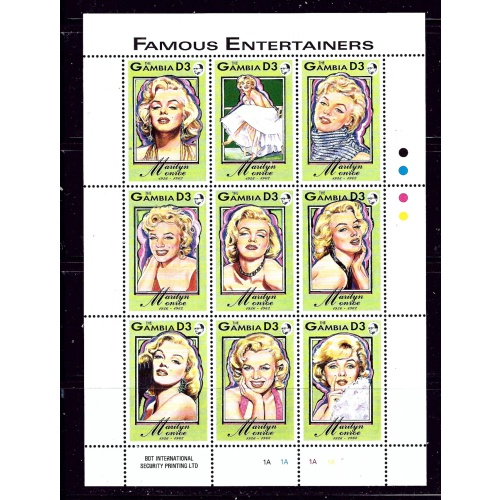 Gambia 1398 MNH 1993 Marilyn Monroe sheet of 9