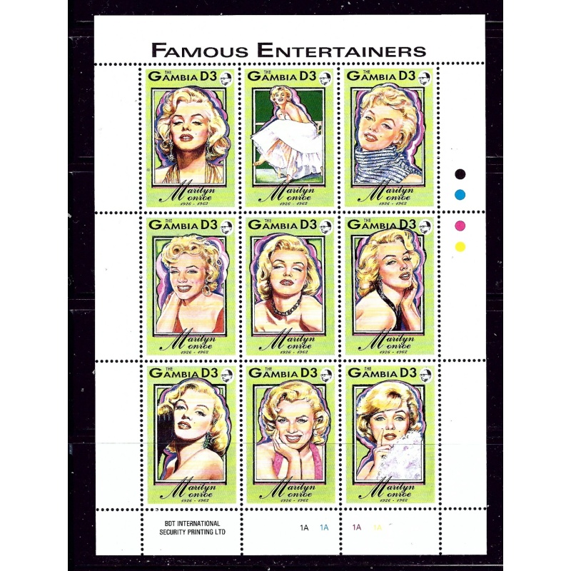 Gambia 1398 MNH 1993 Marilyn Monroe sheet of 9