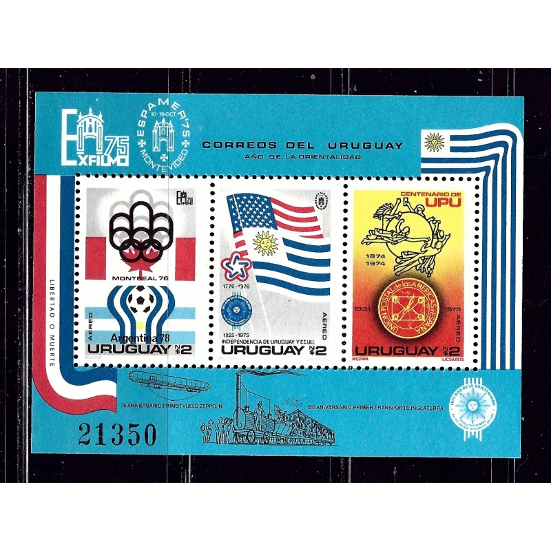 Uruguay C418a MNH 1975 Olympics and UPU S/S