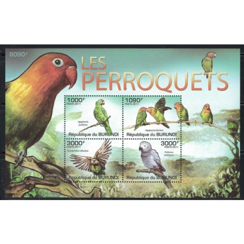 Burundi 876 MNH 2011 Parrots sheet of 4 (an4197)