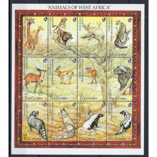 Gambia 1358 MNH 1993 Animals of West Africa sheet of 9 (an7910)