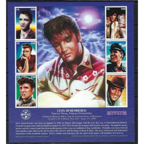 Micronesia 268 MNH 1997 Elvis Presley sheet of 6; USA Shipment ONLY (an1765)