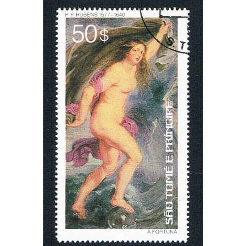 St Thomas & Prince 446 Used Painting Ruben Nude 2 1977 CV 4.75 (BP78607)