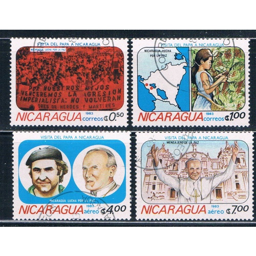 Nicaragua 1225-28 Used set Pope Visit 1983 CV 2.10 (HV0411)+