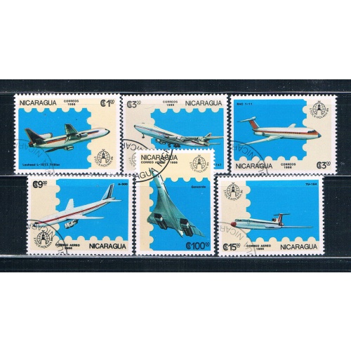 Nicaragua 1553-59 Used set Jet Liners 1986 CV 2.60 (HV0410)+