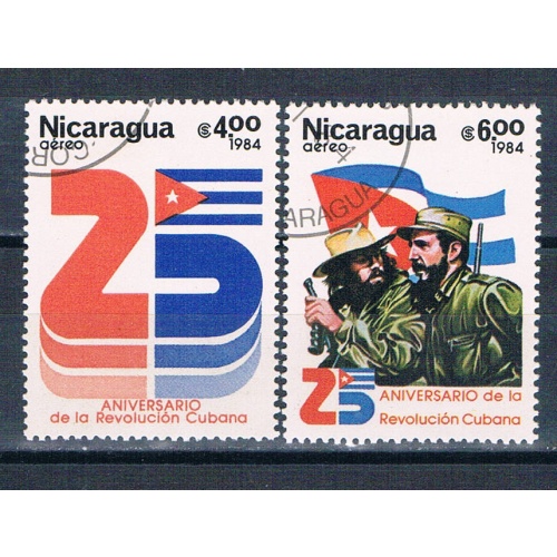 Nicaragua C1043A-B Used pair Cuban Revolution 1984 CV 2.00 (HV0364)+