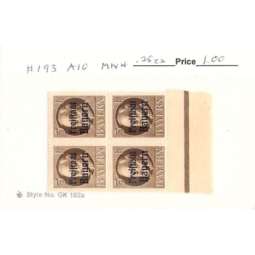 Germany Bavaria 193 Unused blk of 4  CV 1.00 (SC0_864)