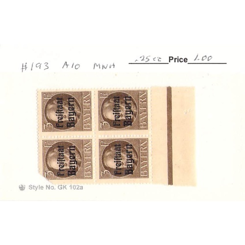 Germany Bavaria 193 Unused blk of 4  CV 1.00 (SC0_865)