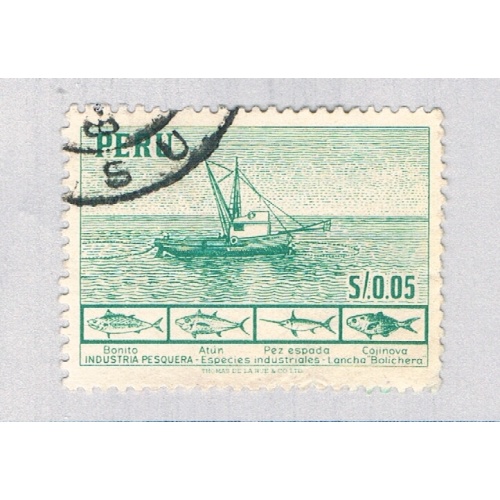 Peru Fishing boat green 5c (AP135213)