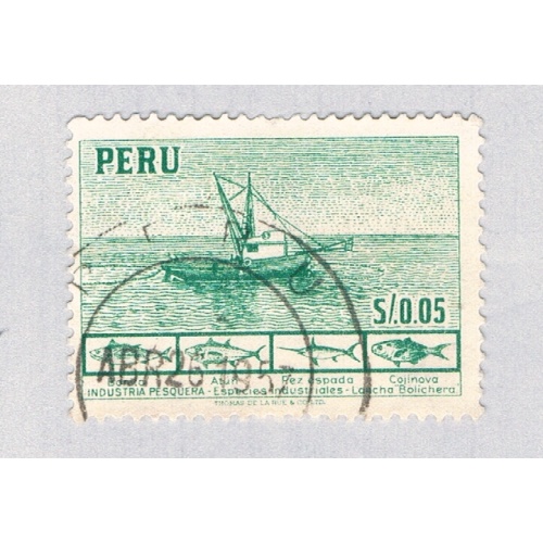 Peru Fishing boat green 5c 1 (AP135217)