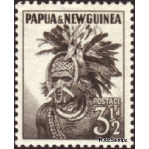 Papua New Guinea 1958 Sc#139 SG#6a 3-1/2d Black Headgear MVLH