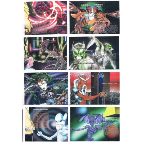 Nicaragua 2020-2087 Alien Sightings Set of 8 Unused SS Cat Val $170 (ML0272)