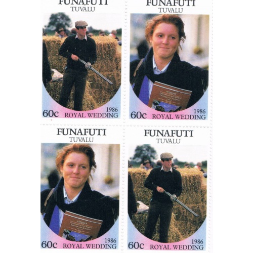 Tuvalu Funafuti 59a-b Pair Unused Blk 4 Royal Wedding 1986 Cat Val 2.50 (T0017)