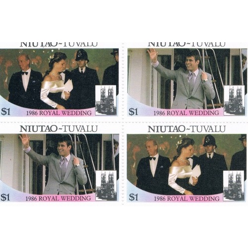 Tuvalu Niutao 52a-b Pair Unused Blk 4 Royal Wedding 1986 Cat Val 4.00 (T0018)