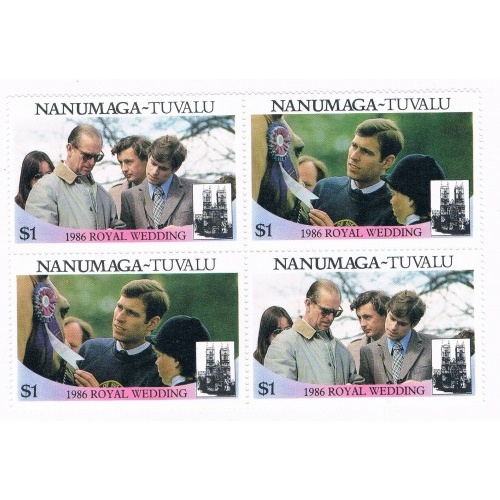 Tuvalu Nanumaga 72a-b Pair Unused Blk 4 Royal Wedding 1986 Cat Val 5.00 (T0020)