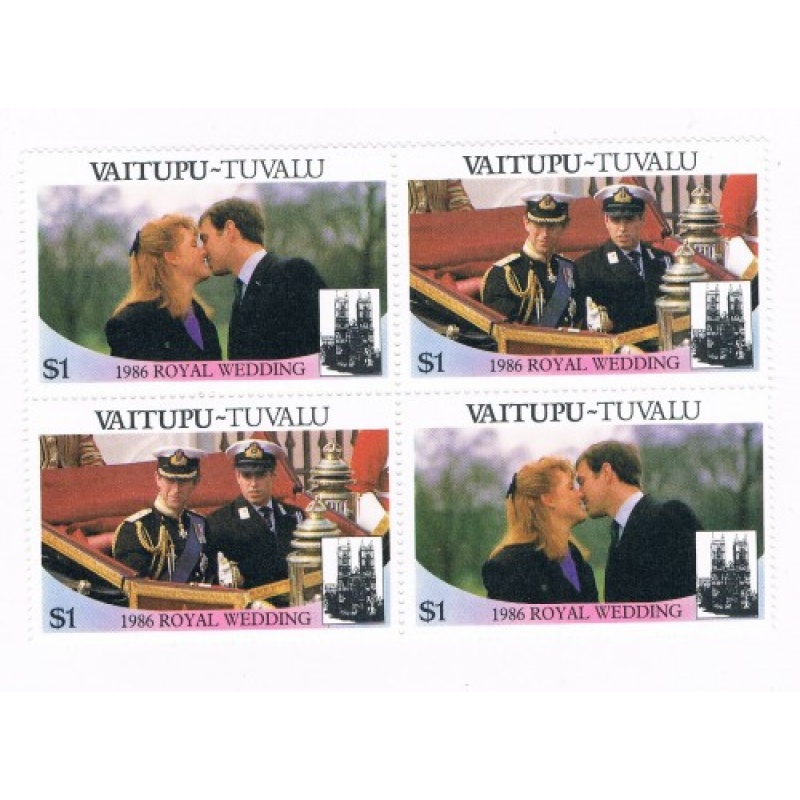 Tuvalu Vaitupu 66a-b Pair Unused Blk 4 Royal Wedding 1986 Cat Val 4.00 (T0021)