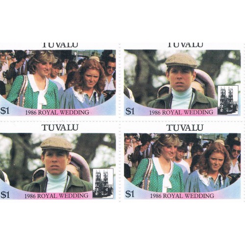 Tuvalu 382a-b Pair Unused Blk 4 Royal Wedding 1986 Cat Val 5.00 (T0024)