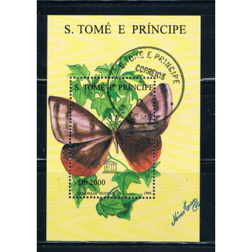 St Thomas and Prince Islands 1279 Souvenir Sheet Used Butterflies Cat Val 10.00 (S0151)+