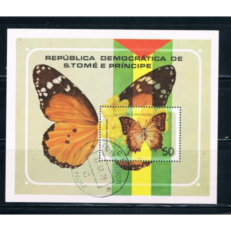 St Thomas and Prince Islands 507 Souvenir Sheet Used Butterflies Cat Val 13.50 (S0152)