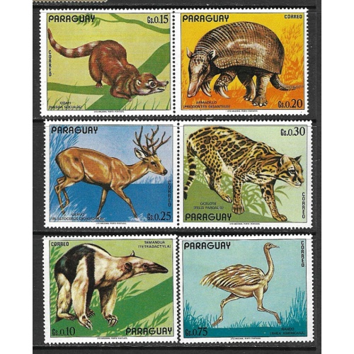 PARAGUAY WILD ANIMALS BLOCK OF 6 DIFFERENTS MNH
