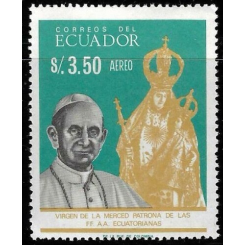 ECUADOR - POPE & VIRGIN - 1966, #752Bc, Perf.12x12 1/2, MNH, Cat.$15.00